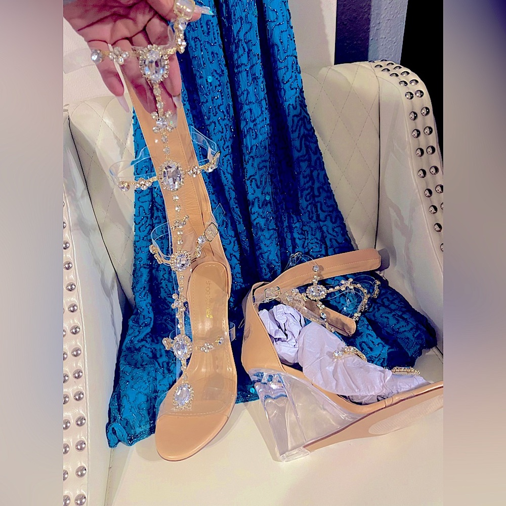 Rhinestone gladiator wedges